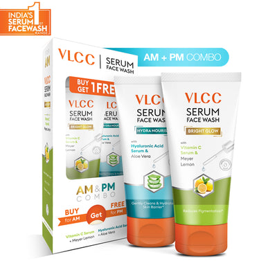 VLCC Vitamin C & Meyer Lemon Serum for AM & Aloe Vera Serum for PM Face Wash Combo