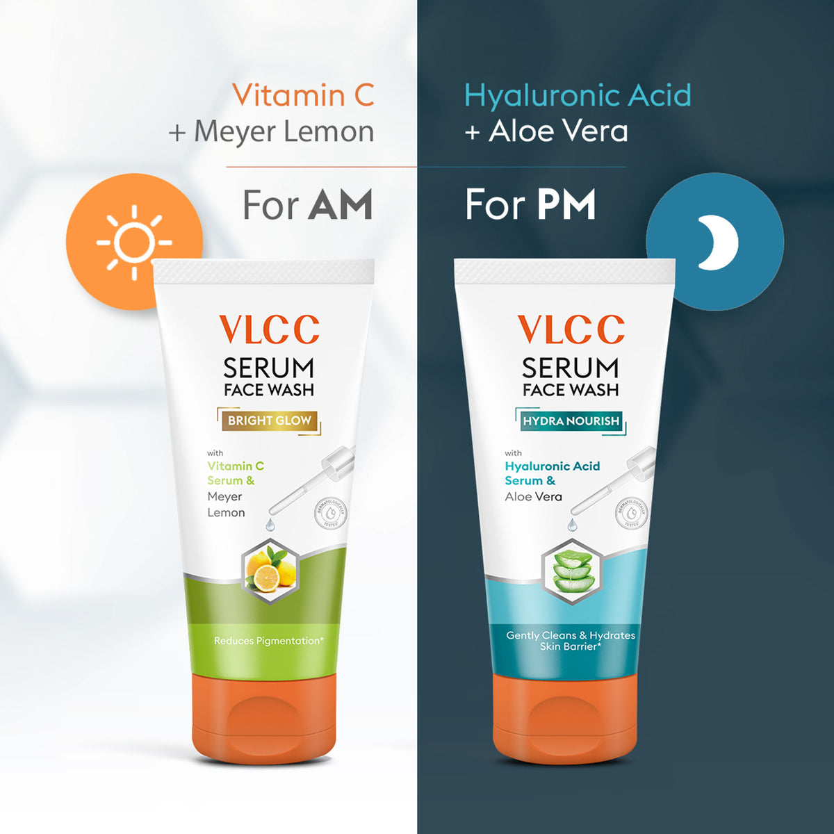 VLCC Vitamin C & Meyer Lemon Serum for AM & Aloe Vera Serum for PM Face Wash Combo