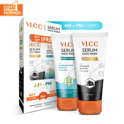 VLCC Vitamin C & Charcoal Serum for AM & Aloe Vera Serum for PM Face Wash Combo
