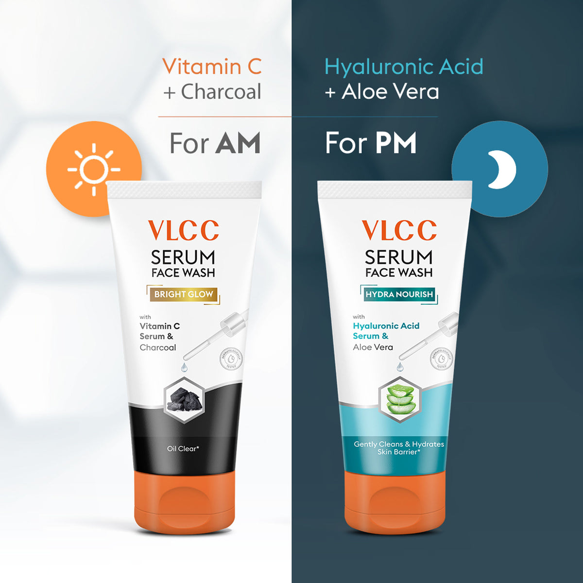 VLCC Vitamin C & Charcoal Serum for AM & Aloe Vera Serum for PM Face Wash Combo