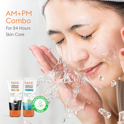 VLCC Vitamin C & Charcoal Serum for AM & Aloe Vera Serum for PM Face Wash Combo