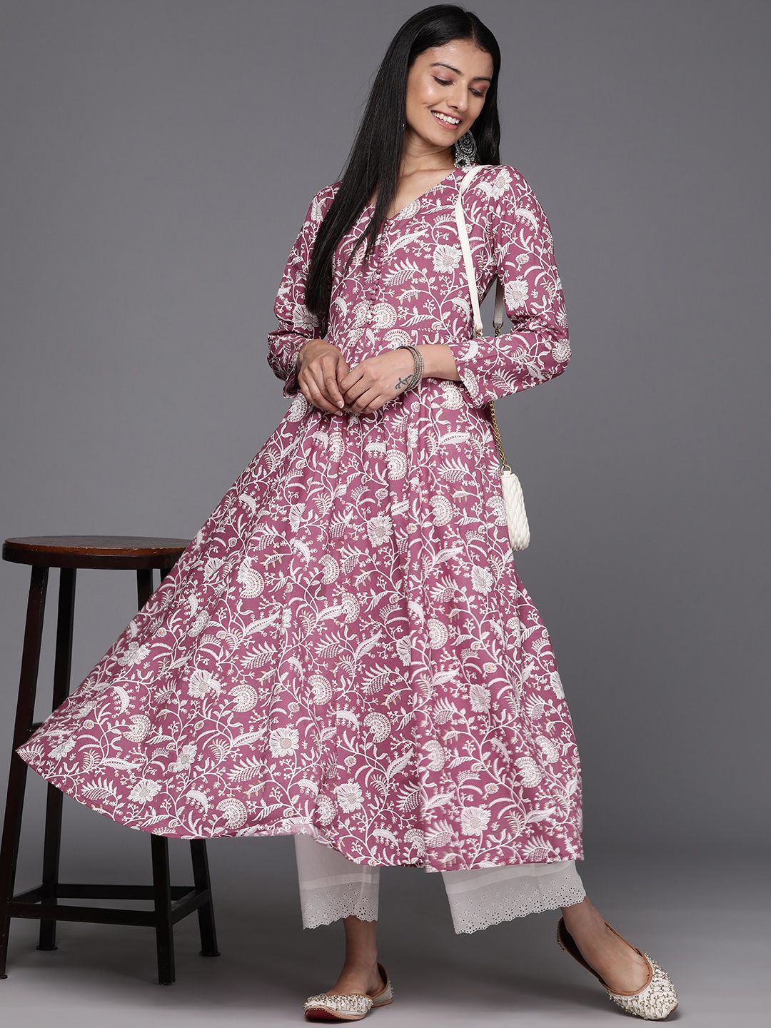 Indyancart VA Women's Floral Printed Cotton Kurta