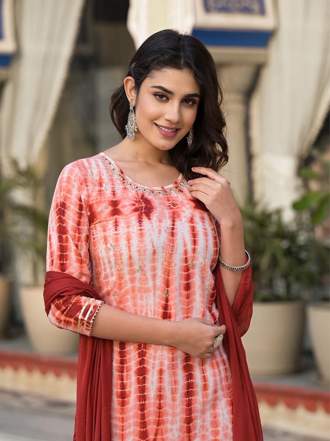 Indyancart VA Women'sAbstract Printed Regular Pure Cotton Kurta with Palazzos & Dupatta