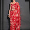 Dhiyona TI Women's Ready To Wear Red Geometric Printed Saree with Unstitched Blouse