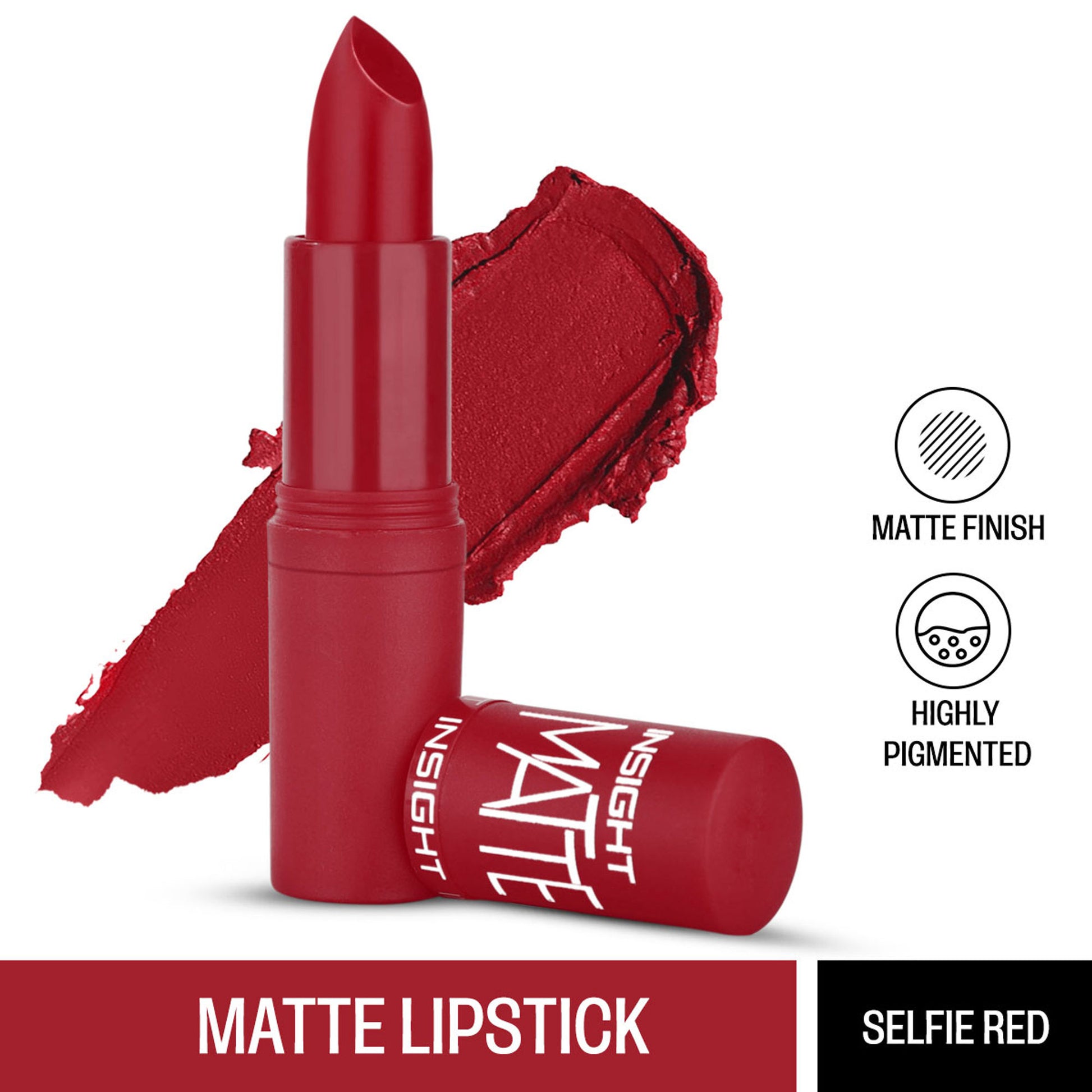 Insight Cosmetics Matte Lipstick, 1 Stroke Application, Long Lasting - A5 Selfie Red