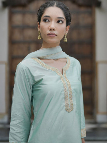 Women Embroidered Regular Kurta with Trousers & With Dupatta
