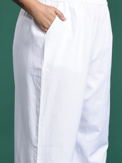 Indyancart IE Plus Size Floral Embroidered Sequinned Pure Cotton Kurta with Trousers