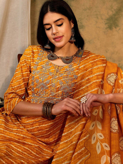 Indyancart IE Leheriya Printed Regular Pure Cotton Kurta With Trousers & Dupatta