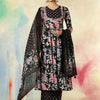Women's Floral Printed V-Neck Anarkali Pure Cotton Kurta With Palazzos And Dupatta