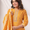 Dhiyona IE Women Bandhani Printed Regular Mirror Work Kurta Trousers With Dupatta