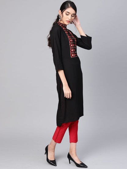 Dhiyona IE Women Black Ethnic Motifs Yoke Design Kurta