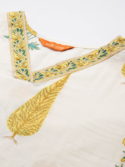 Indyancart IE Floral Printed Regular Pure Cotton Kurta with Trousers & With Dupatta
