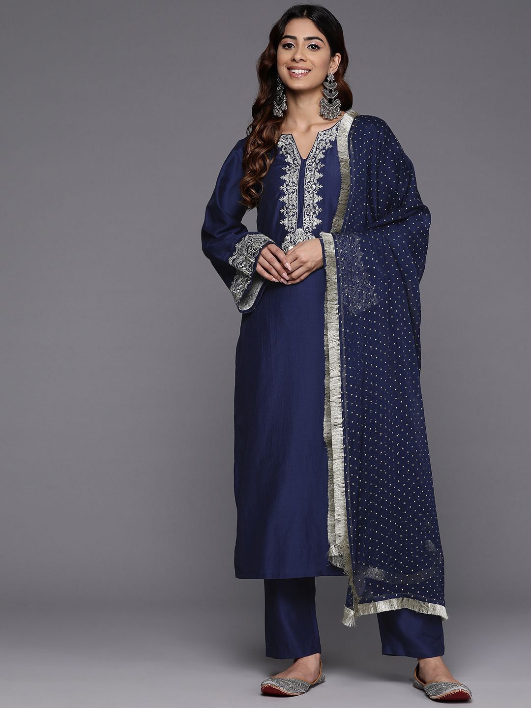 Indyancart VA Women's Ethnic Motifs Embroidered Kurta with Trousers & Dupatta