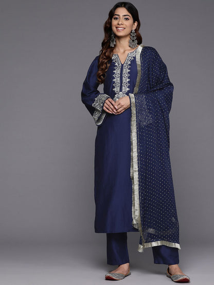 Indyancart VA Women's Ethnic Motifs Embroidered Kurta with Trousers & Dupatta