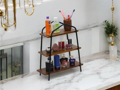 Vesta Homes 3-Tier Wooden Storage Rack for Kitchen, Bathroom | Countertop Organizer Shelf with Mango Wood & Iron Shelves | 51 x 18 x 44.5 cm