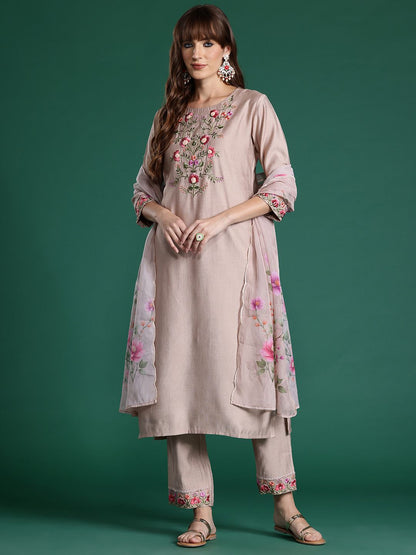 Indyancart IE Floral Embroidered Thread Work Kurta with Trousers & With Dupatta