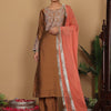 Dhiyona VA Women'sEthnic Motifs Embroidered Zari A-Line Kurta With Trousers & Dupatta
