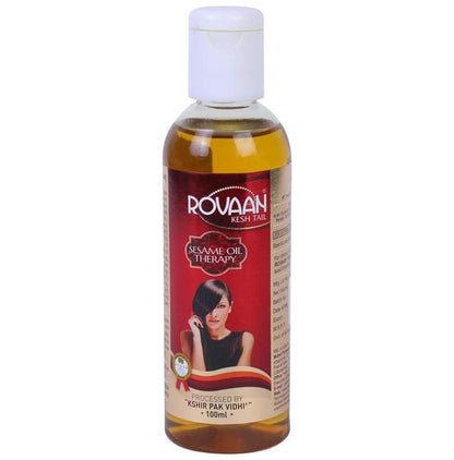Multani Rovaan Kesh Tail Ayurvedic Thailam in a glass bottle with a dropper for hair and scalp care.