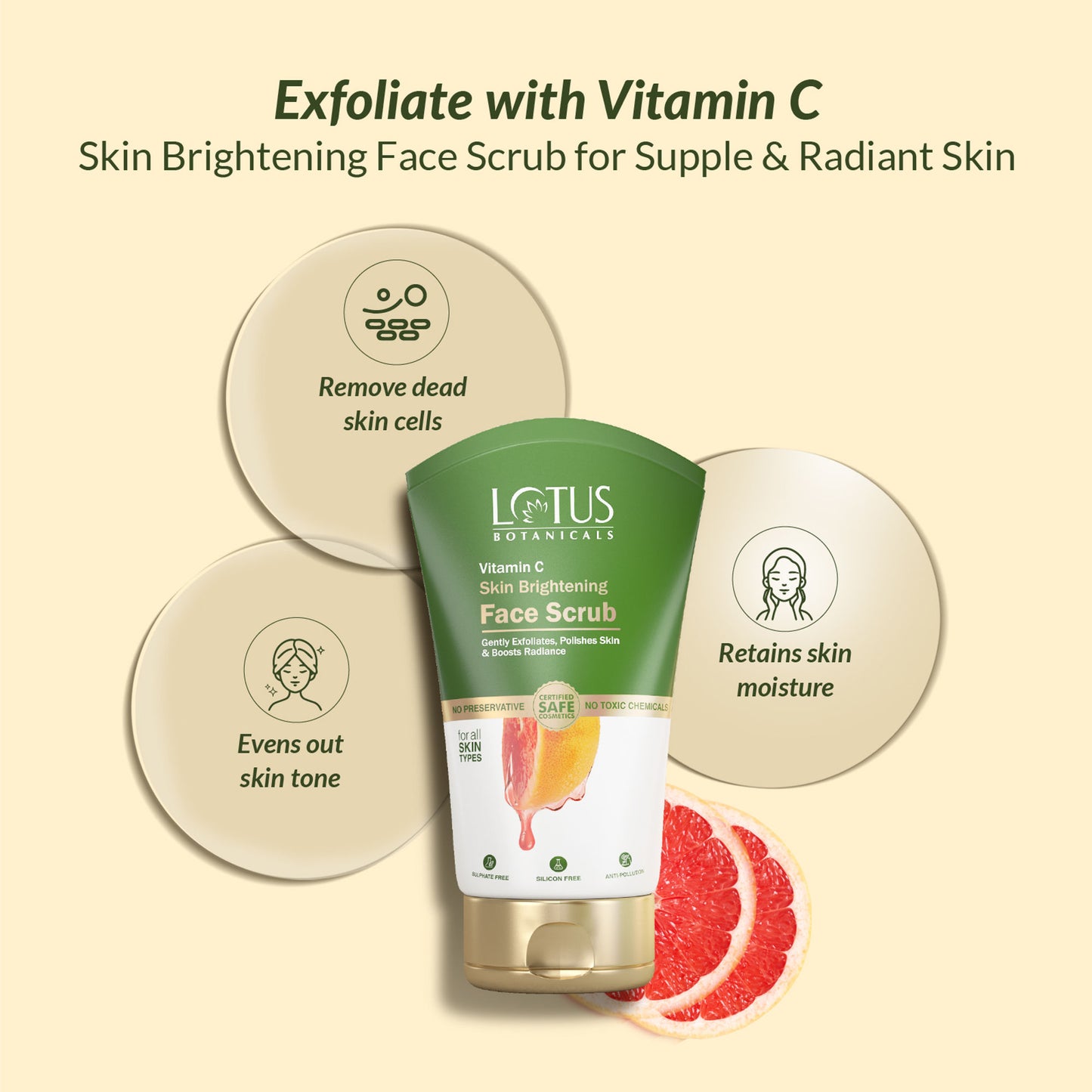 Lotus Botanicals Vitamin C Skin Brightening Face Scrub|Gently Exfoliates Dead Skin|Chemical Free