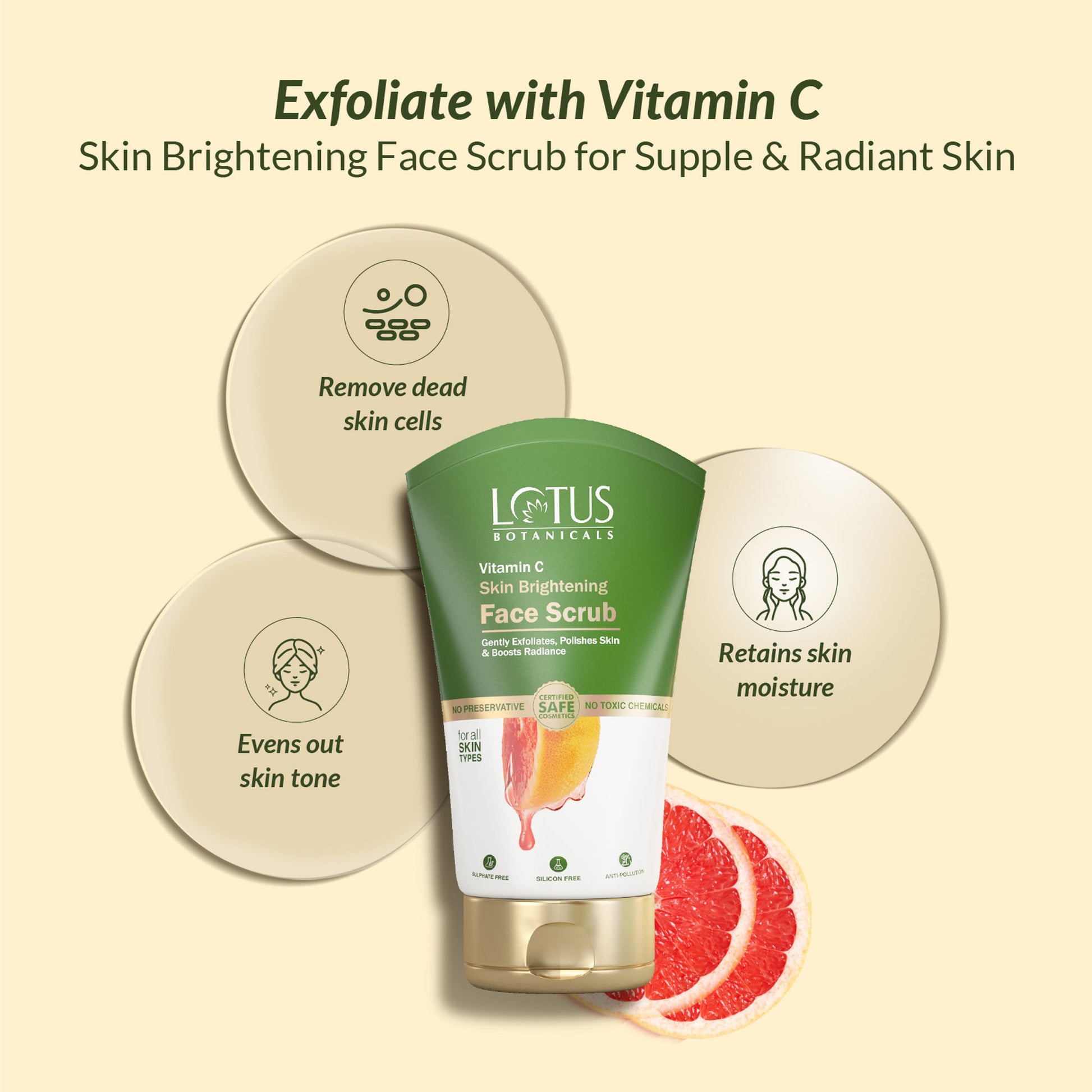 Lotus Botanicals Vitamin C Skin Brightening Face Scrub|Gently Exfoliates Dead Skin|Chemical Free