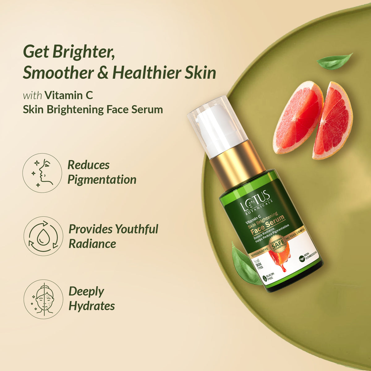 Lotus Botanicals Vitamin C Skin Brightening Face Serum,Recovers And Repairs Dull Skin,Chemical Free