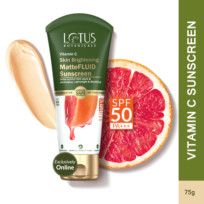 Lotus Botanicals Vitamin C Skin Brightening Mattefluid Sunscreen SPF 50 & No WhiteCast Formula