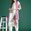 Dhiyona IE Floral Printed Beads and Stones Linen Kurta with Trousers & With Dupatta