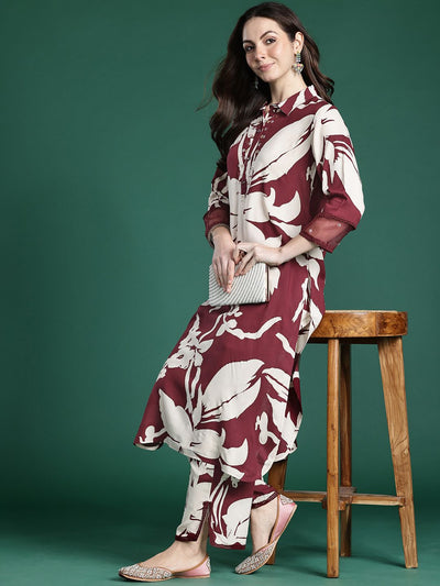Indyancart IE Women Floral Printed Sequinned Kurta with Trousers