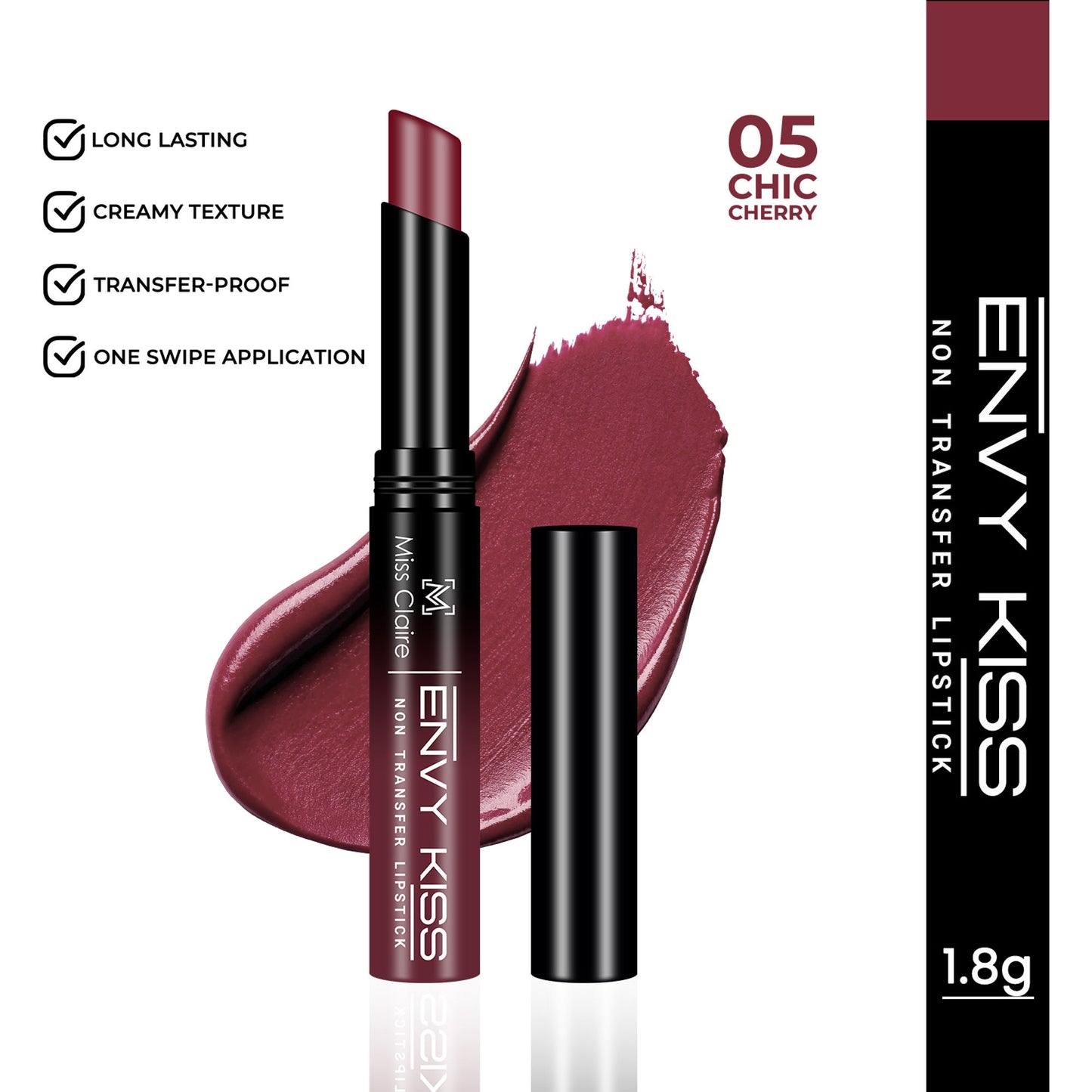 Miss Claire Envy Kiss Non Transfer Lipstick - 05 Chic Cherry