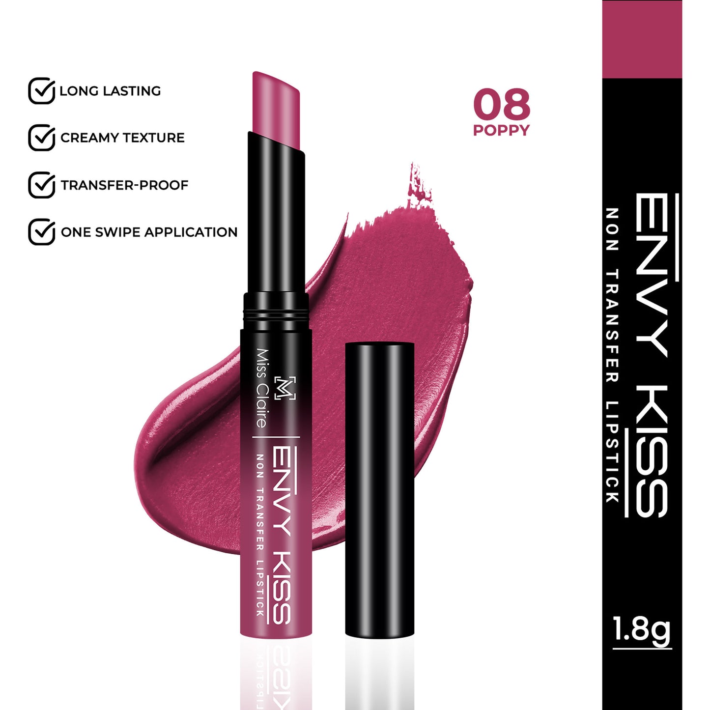 Miss Claire Envy Kiss Non Transfer Lipstick - 08 Poppy