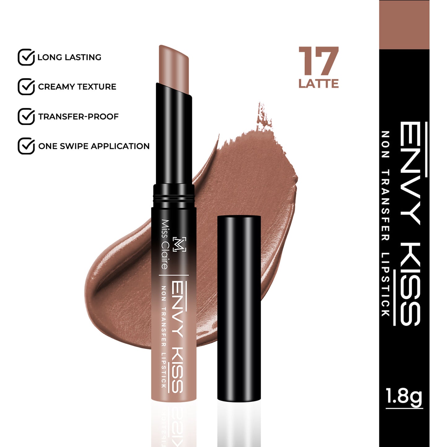 Miss Claire Envy Kiss Non Transfer Lipstick - 17 Latte