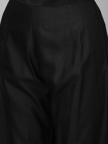 Indyancart IE Women Black & Golden Solid Kurta with Palazzos & Dupatta