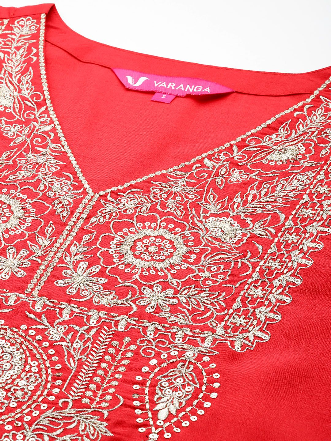 Indyancart VA Women's Floral Embroidered Regular Sequinned Kurta with Trousers & With Dupatta