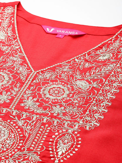 Indyancart VA Women's Floral Embroidered Regular Sequinned Kurta with Trousers & With Dupatta