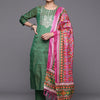 Dhiyona VA Women'sGeometric Woven Design Thread Work Straight Kurta With Trousers & Dupatta