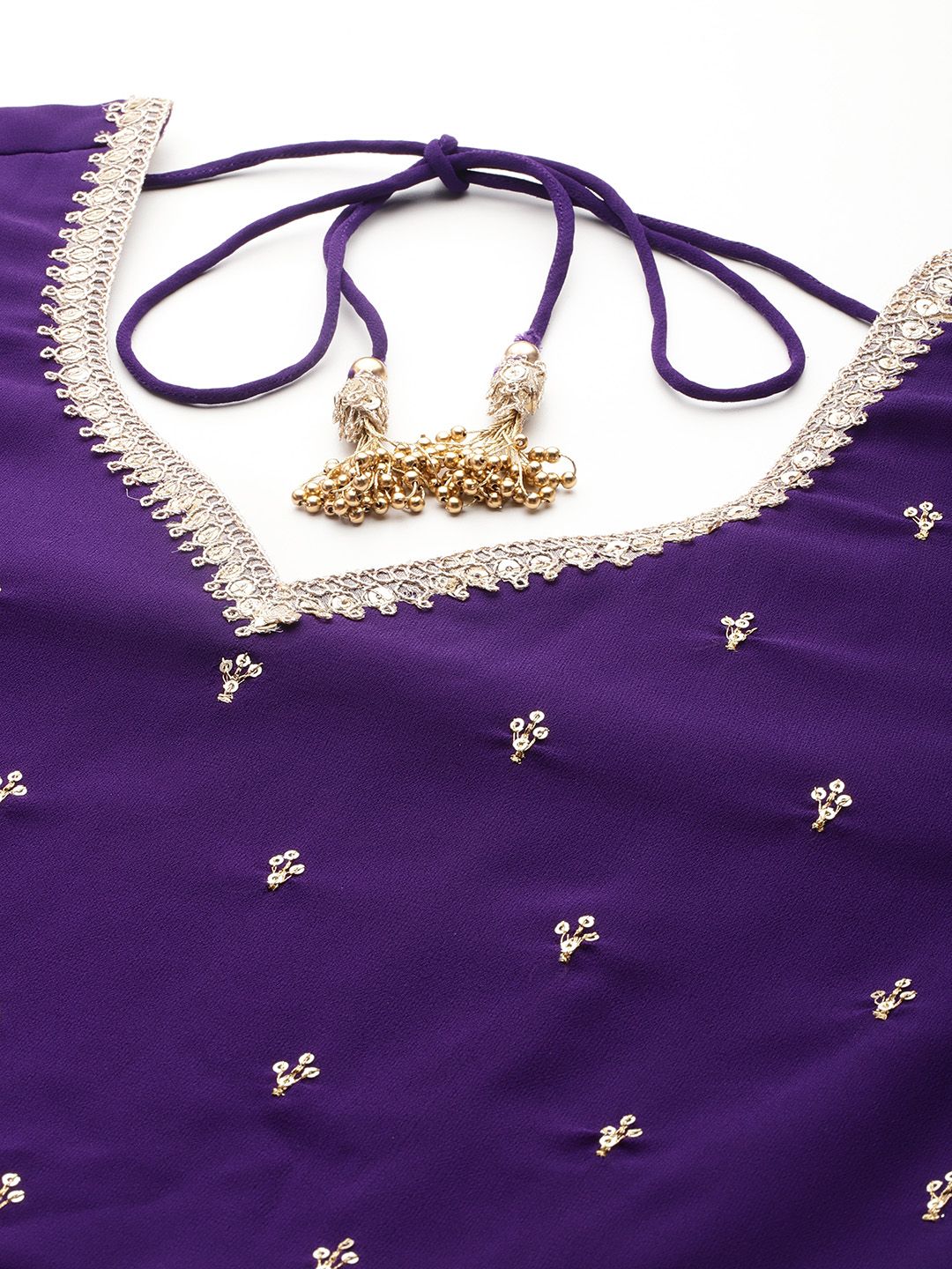 Indyancart VA Embroidered Empire Zari Kurta With Palazzos & Dupatta