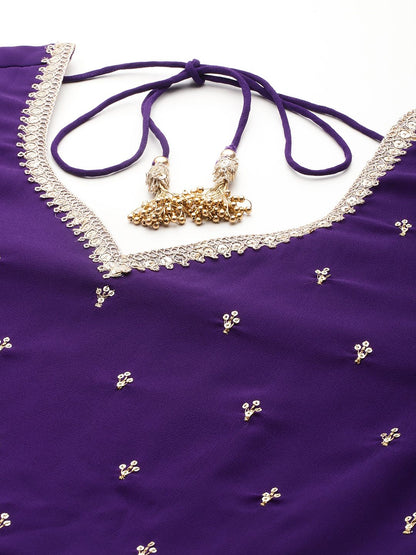 Indyancart VA Embroidered Empire Zari Kurta With Palazzos & Dupatta