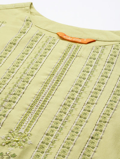 Indyancart IE Women Green Floral Printed Liva Kurta with Palazzos & With Dupatta