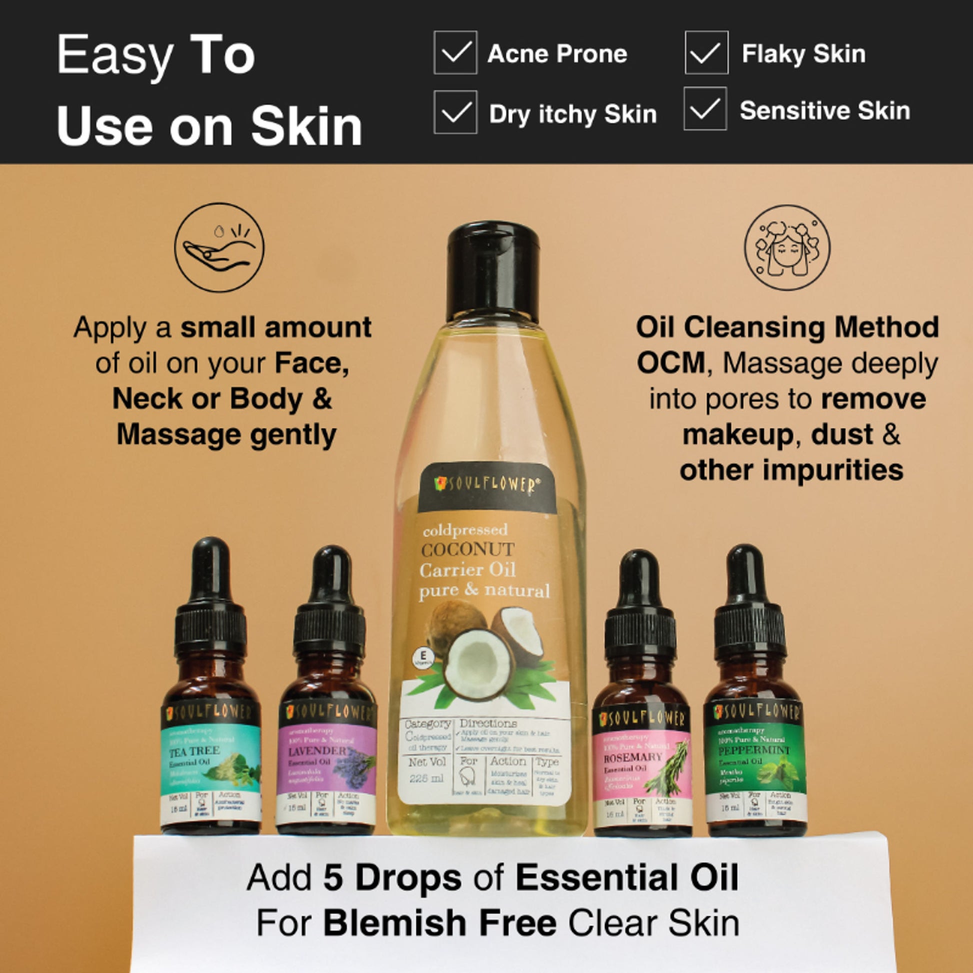 Soulflower Extra Virgin Coconut Oil for Dry, Frizzy Hair, Rough Skin, Wrinkle Reduction Cold Pressed