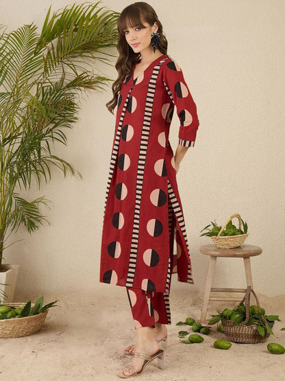Indyancart IE Printed Pure Cotton Straight Tunic & Trousers Co-Ord Set