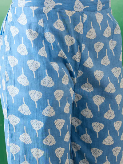 Indyancart SN Women's Printed & Embroidered Pure Cotton Straight Kurta With Trouser & Dupatta Set