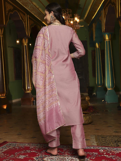 Dhiyona SN Women's Embroidered Straight Kurta With Trouser & Dupatta Set