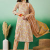 Dhiyona SN Women's Mustard Yellow Printed Pure Cotton Straight Kurta With Trousers & Dupatta