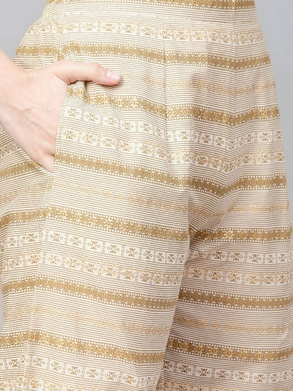 Dhiyona IE Muted Dandelion Ethnic Stripes Keyhole Kurta Set with Stole