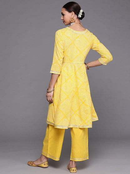 Indyancart IE Bandhani Printed Gotta Patti A-line Kurta with Palazzo Set