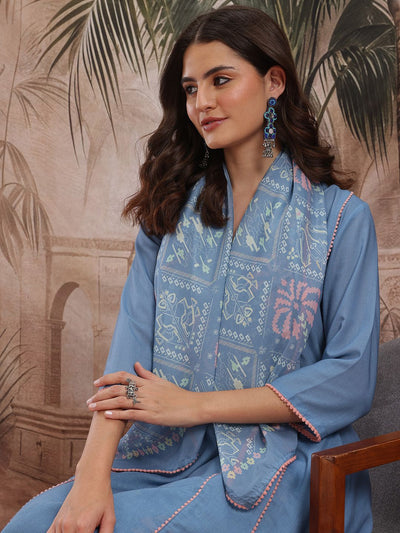 Indyancart SN Women's Panelled Gotta Patti Pure Cotton Kurta With Dhoti Pants & Scarf