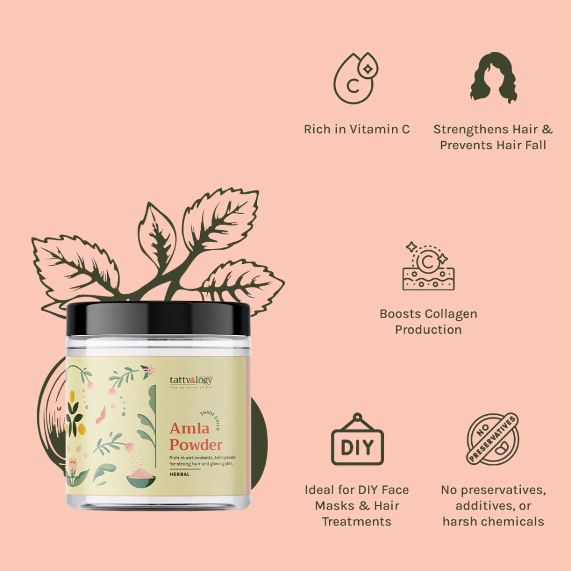 Tattvalogy Amla Powder-Vitamin-C Rich, Brightens Skin, Reduces Frizz & Uneven Tone, Conditions Hair