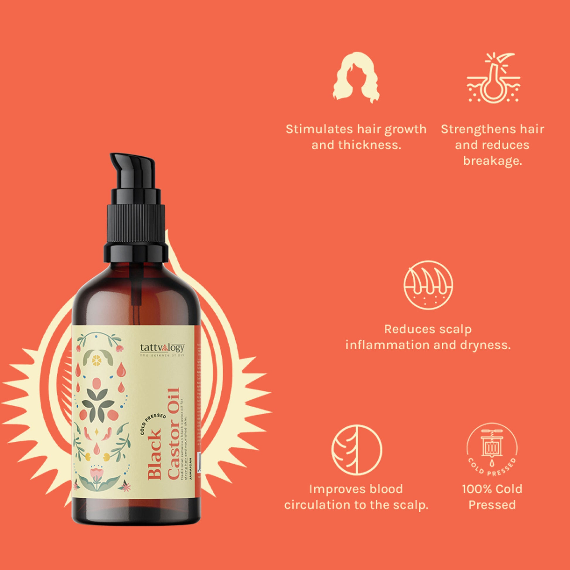 Tattvalogy Jamaican Black Castor Oil-Traditional Recipe, Boosts Hair Volume, Perfect for Curly Hair