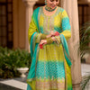 Dhiyona IE Floral Embroidered Sequinned Chinon A-line Kurta With Palazzos & Dupatta