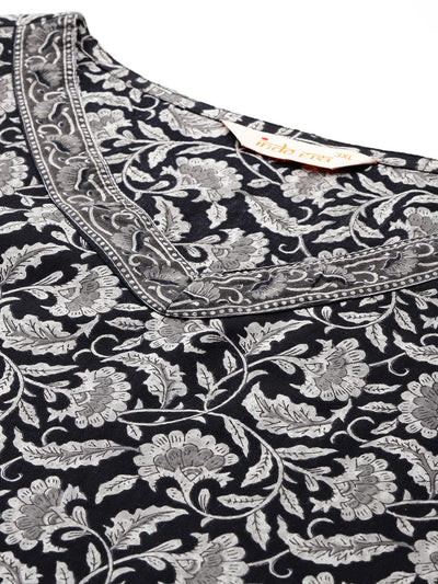 Dhiyona Women's Plus Size Floral Printed Pure Cotton Kurta with Trousers & With Dupatta